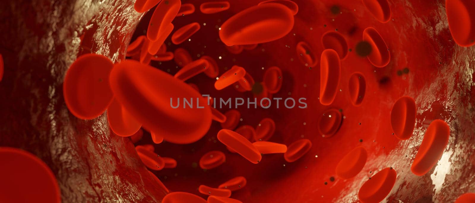 3d red streaming blood cells banner panorama. 3D Illustration