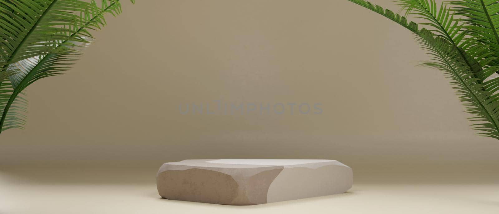 Beige light product display podium on white wall