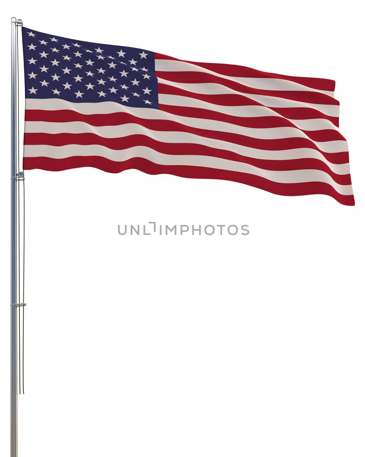 USA flag waving in the wind, white background, realistic 3D rendering image