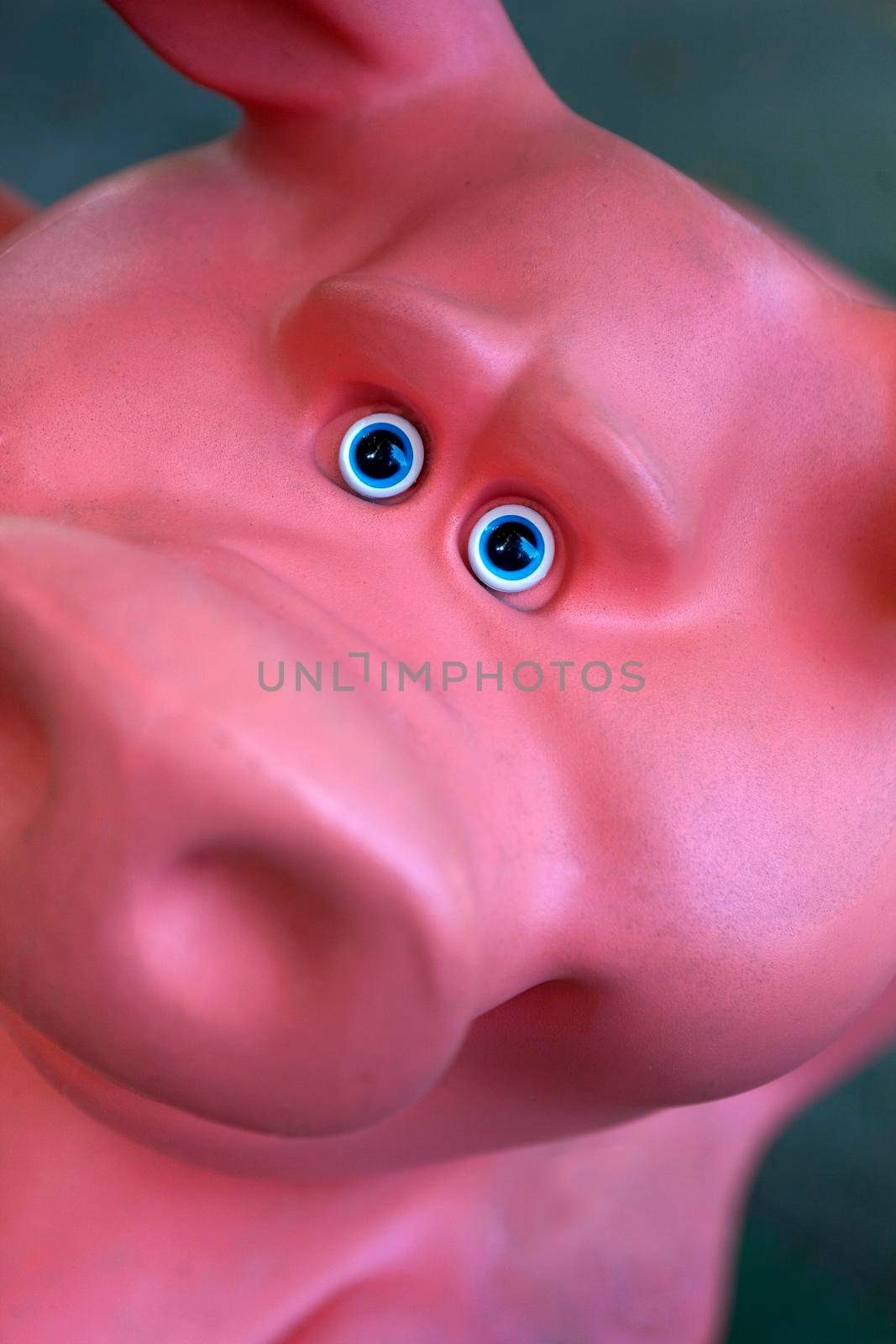 Close up of a plastic pig in an amusement park