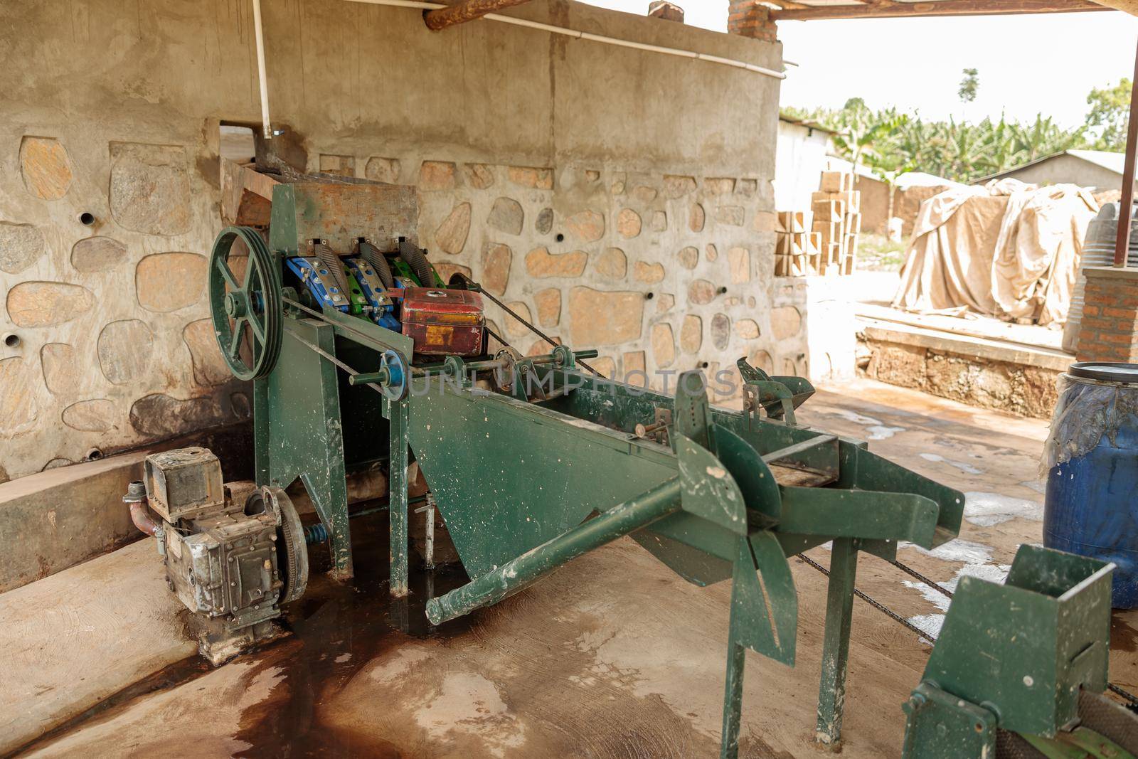 Equipment for washing coffee beans on washing station at the farm in Africa