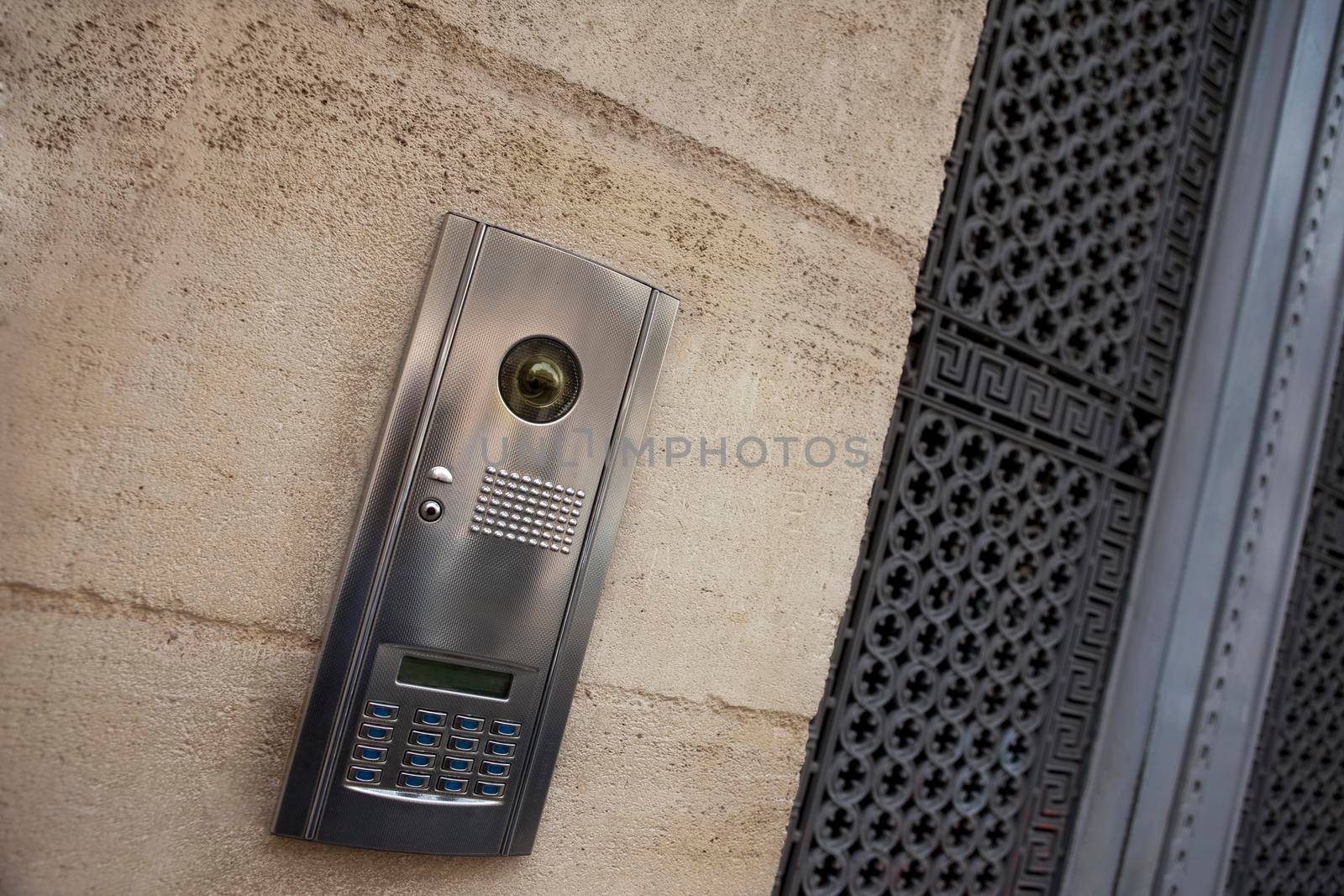 Stylish intercom on the facade of a French mansion