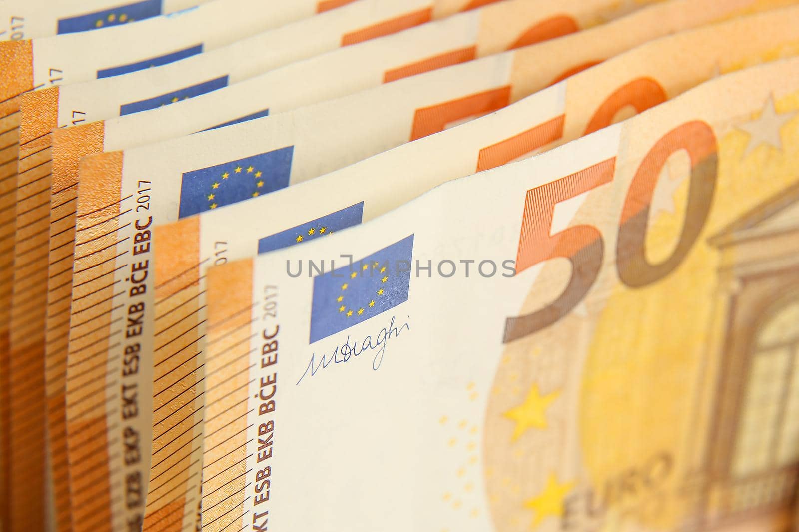 Banknotes of the 50 euro banknote close-up. Paper cash euros.