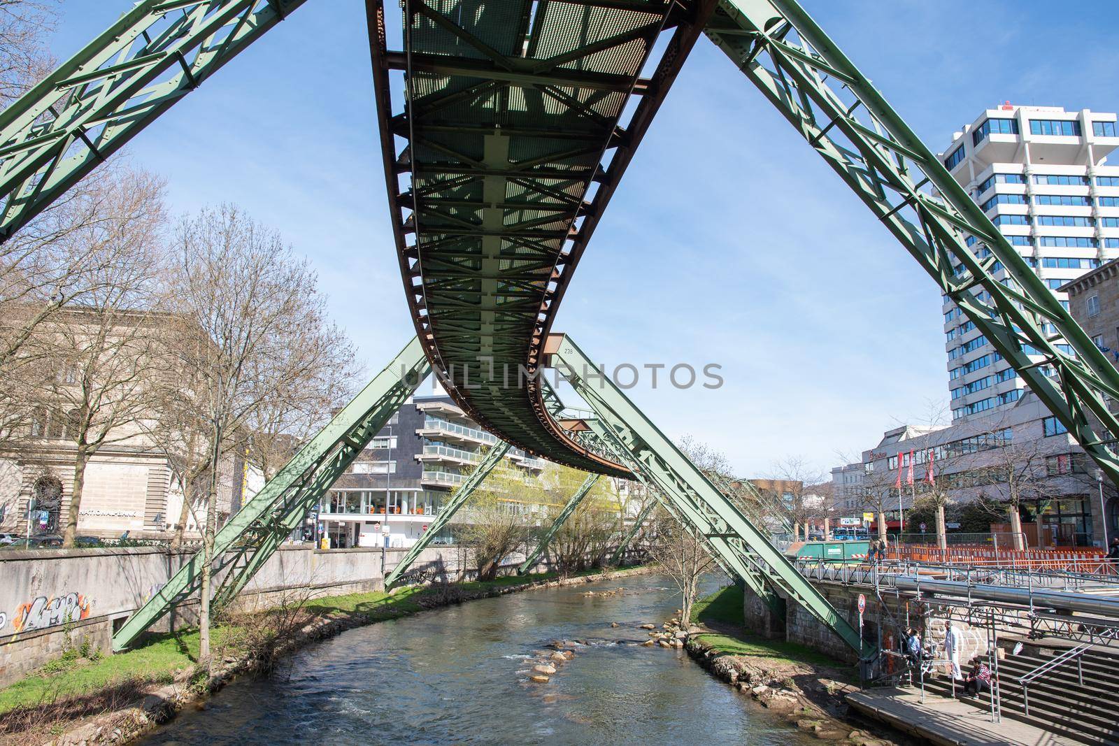 Wuppertal Suspension Railway train in Germany. The unique electric monorail system is Wuppertal's landmark. North Rhine-Westphalia, High quality photo