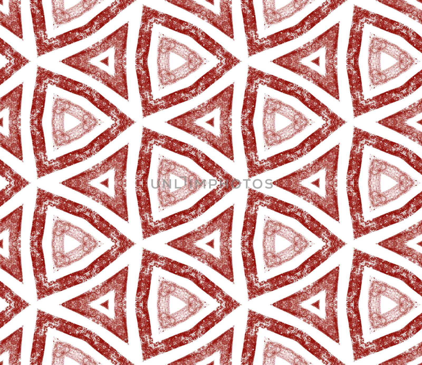 Ethnic hand painted pattern. Wine red symmetrical kaleidoscope background. Textile ready imaginative print, swimwear fabric, wallpaper, wrapping. Summer dress ethnic hand painted tile.