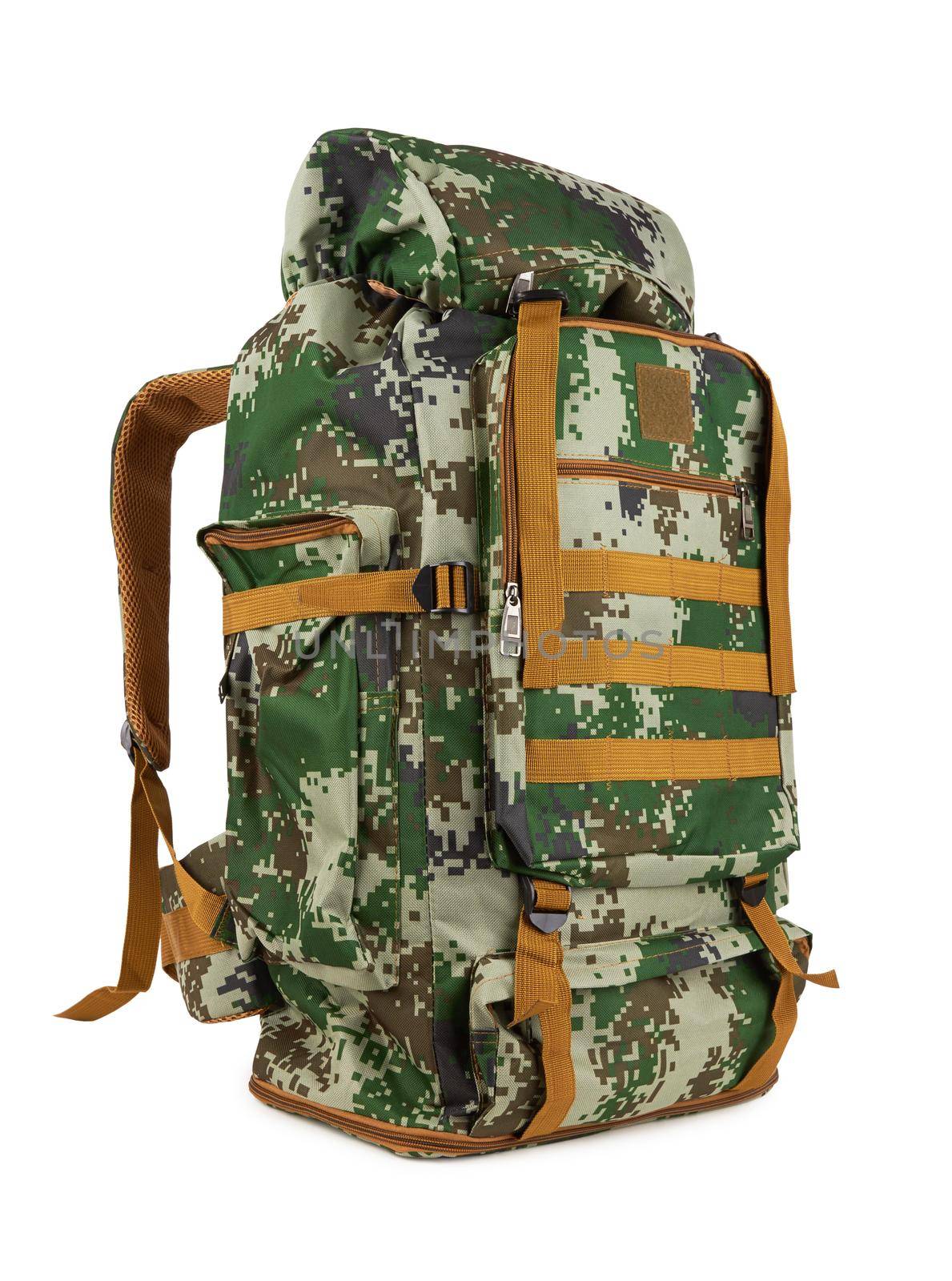 Camouflage backpack on white by pioneer111