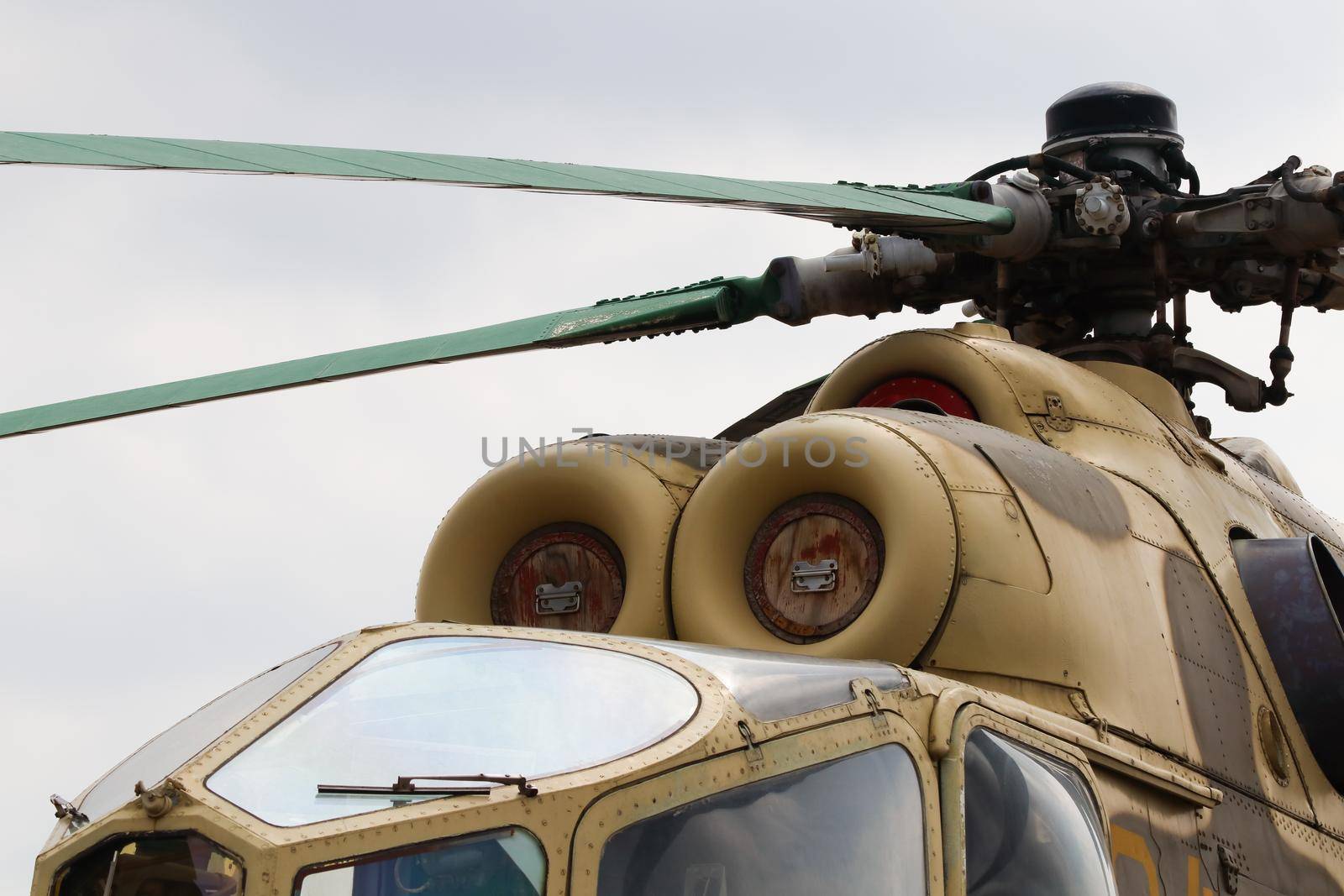 Russian military mi-24a gunship attack helicopter close-up cockpit abstract