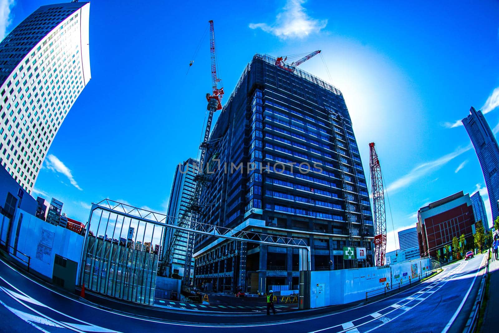 Building during the construction of Yokohama Minato Mirai. Shooting Location: Yokohama-city kanagawa prefecture