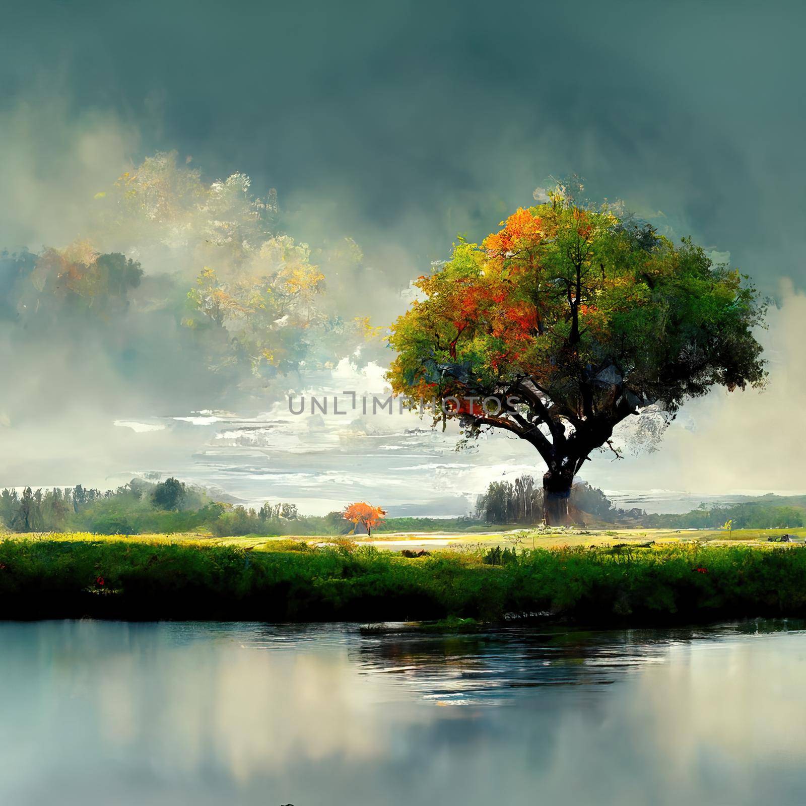 Digital painting of a peaceful nature scene, digital art, Illustration