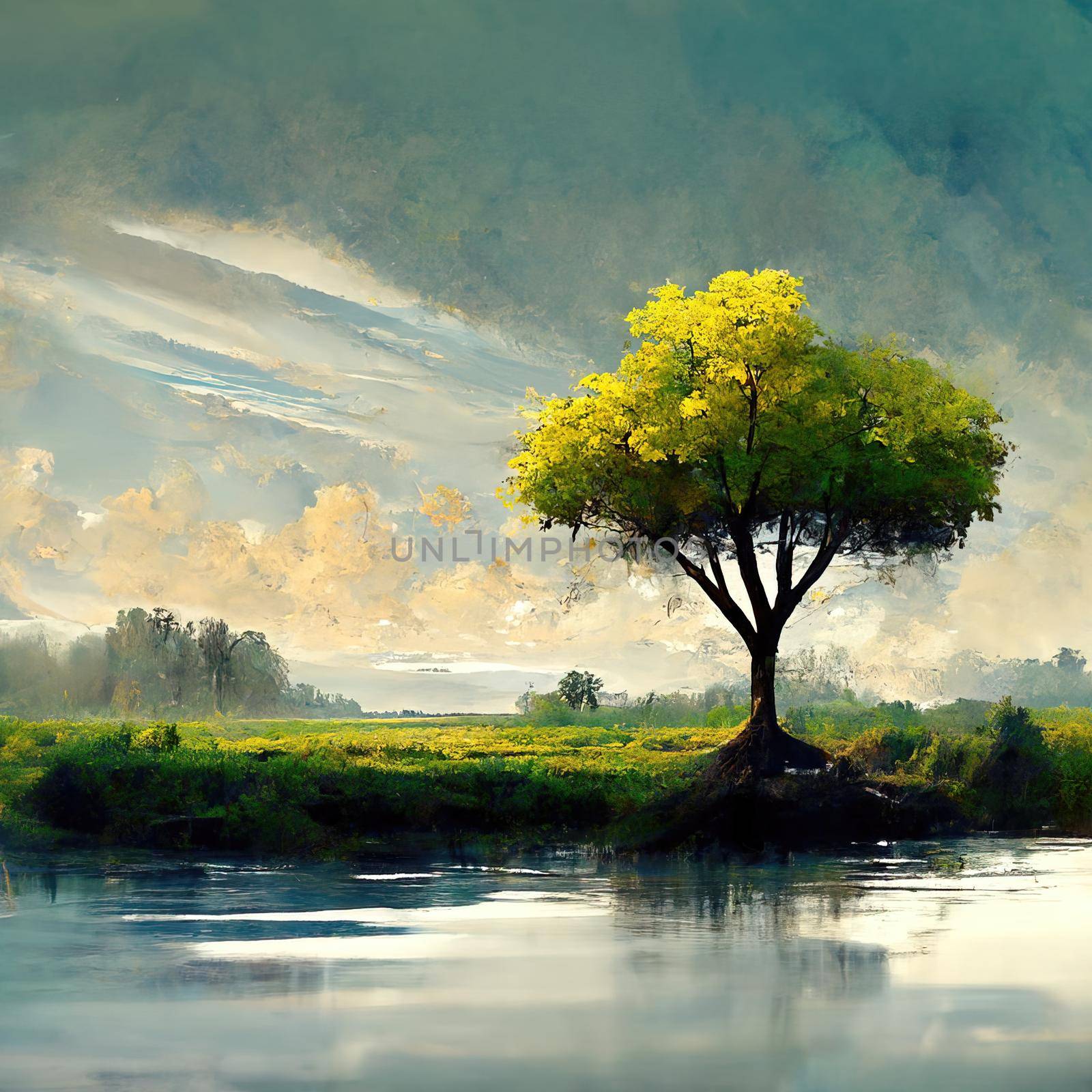 Digital painting of a peaceful nature scene, Illustration by Farcas
