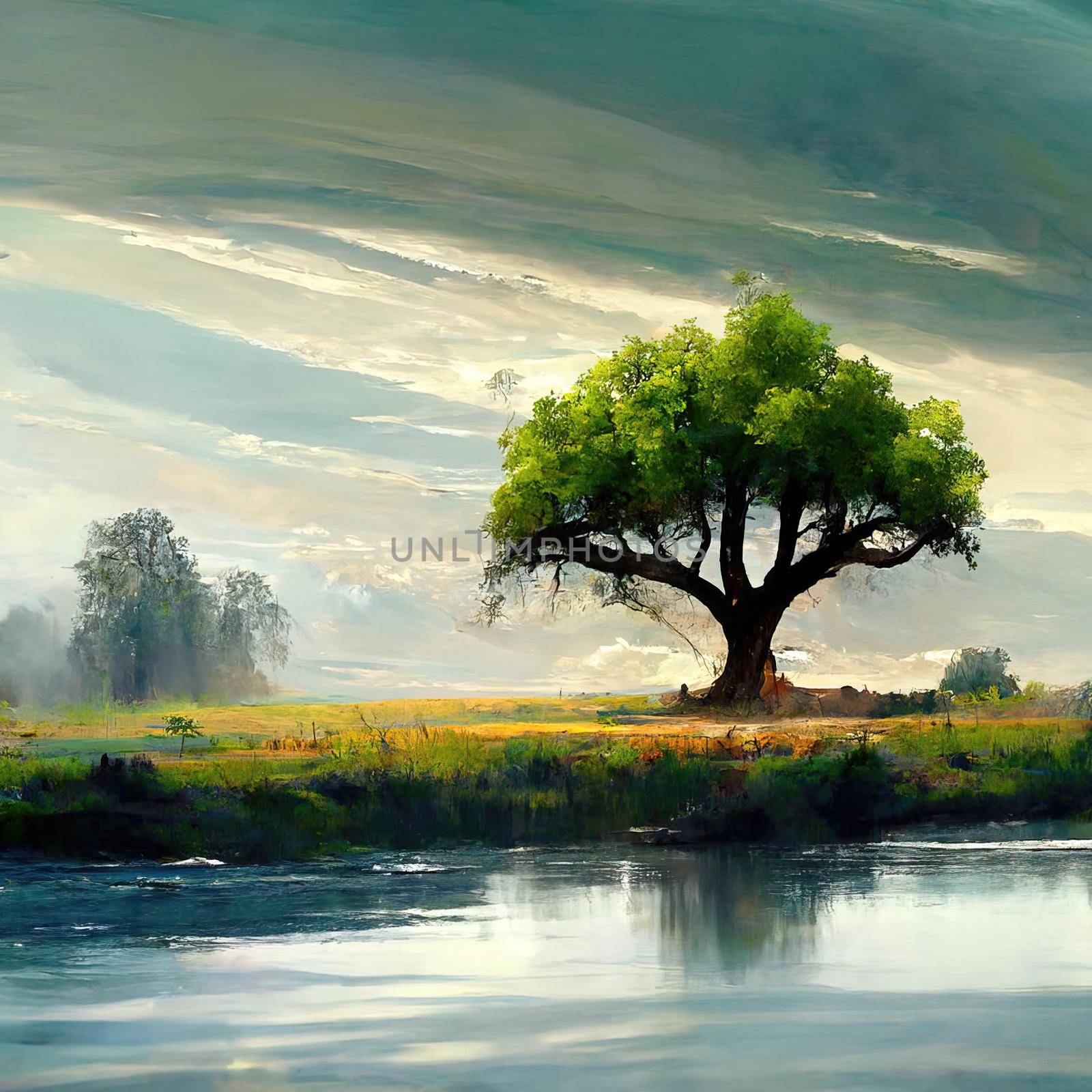 Digital painting of a peaceful nature scene, digital art, Illustration