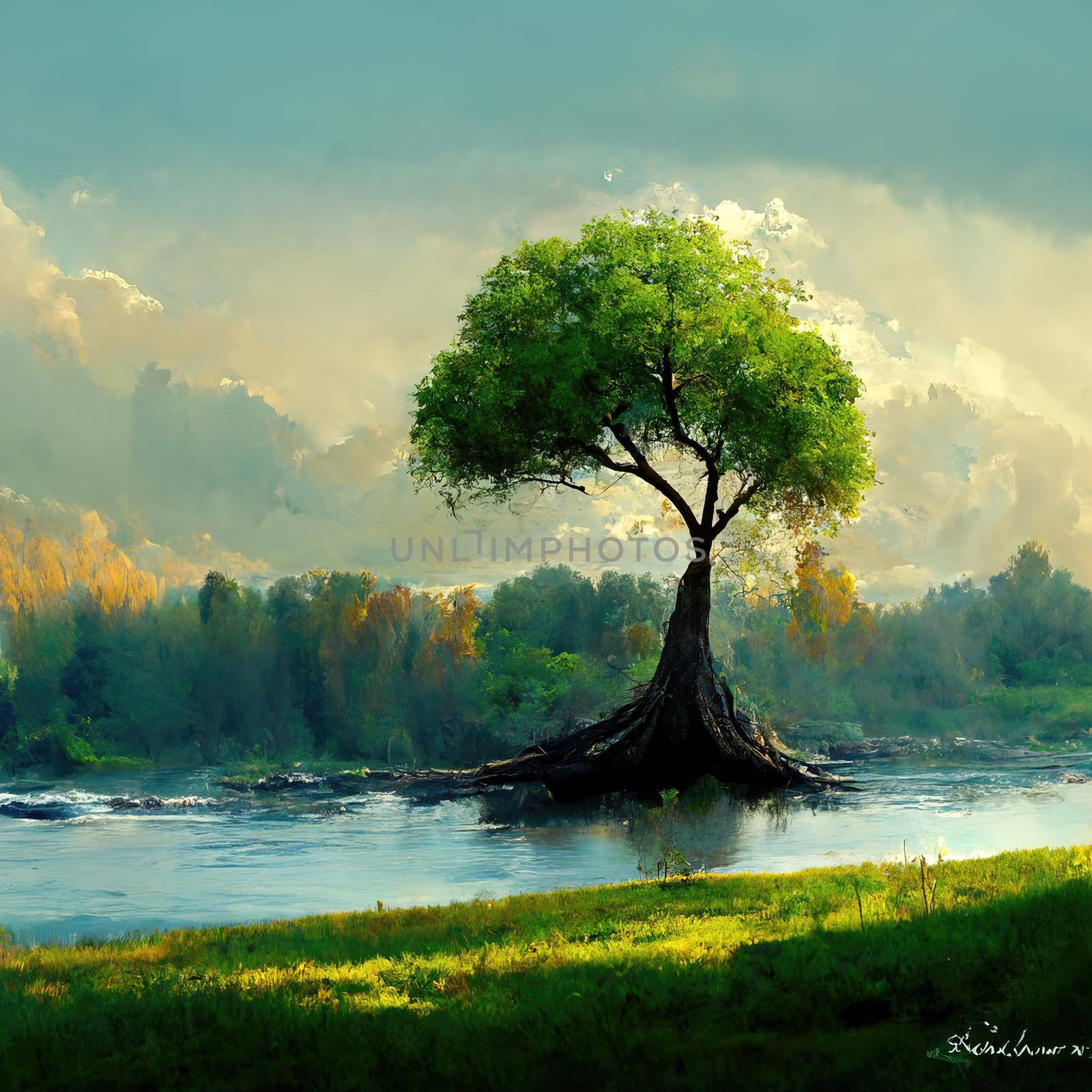 Digital painting of a peaceful nature scene, Illustration by Farcas