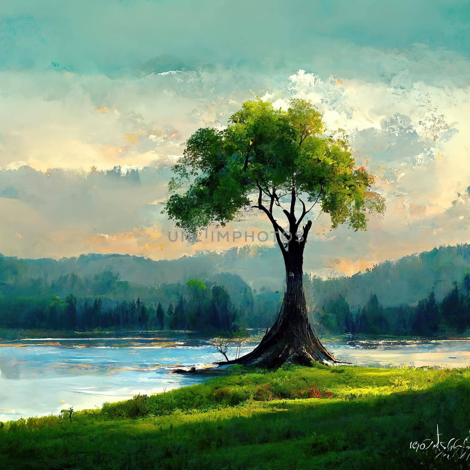 Digital painting of a peaceful nature scene, digital art, Illustration