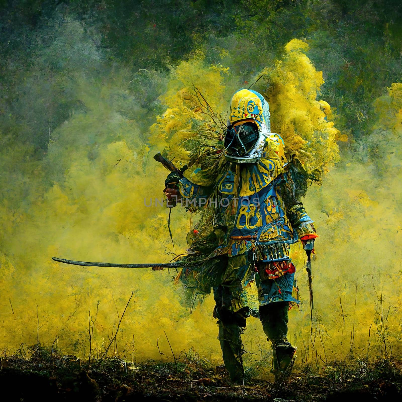 Digital art of warrior fight for Ukraine, 3d Illustration, 3d render