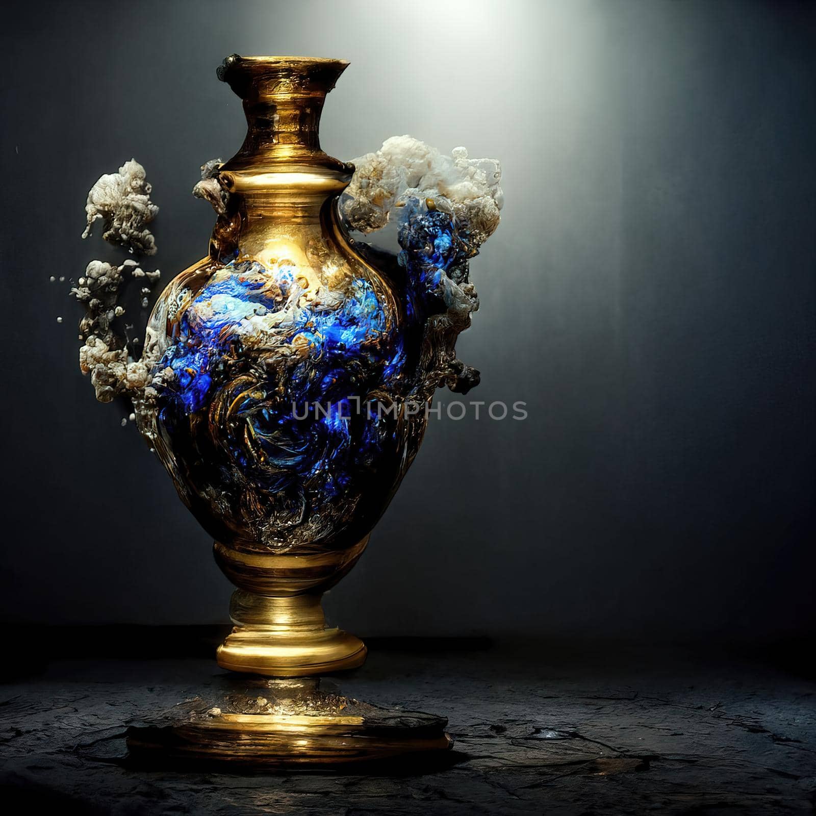 An ornate baroque vase, digital art style, intricate detail, 3d illustration