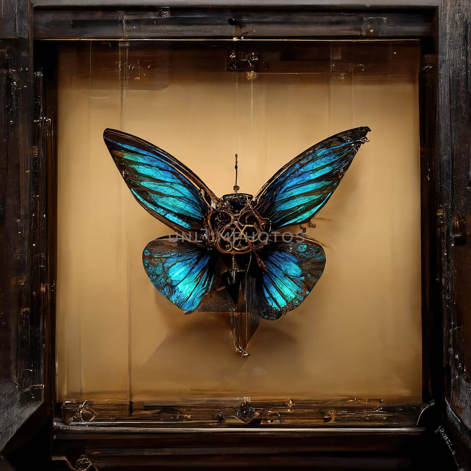 Digital art of mechanical butterfly. Giant Blue Morpho Butterfly