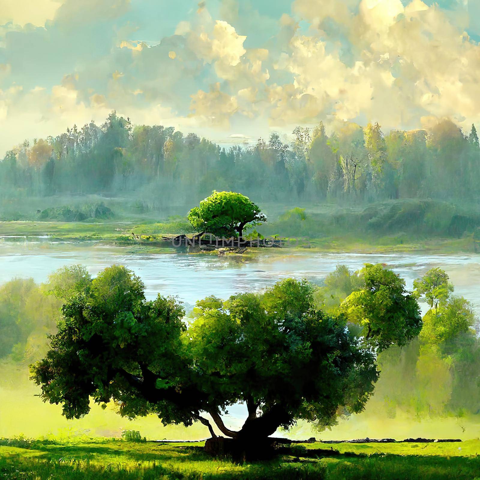 Digital painting of a peaceful nature scene, Illustration by Farcas