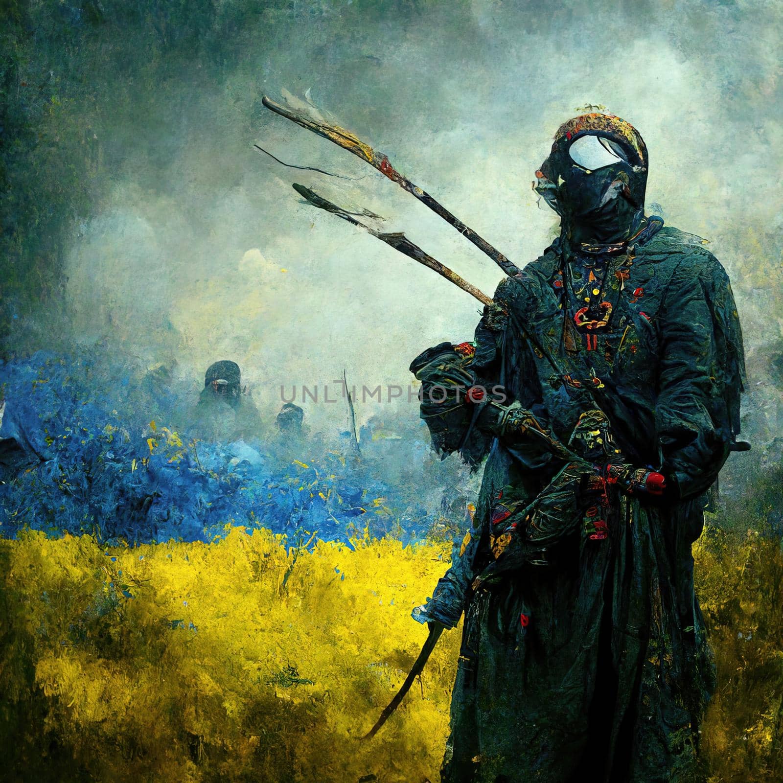 Digital art of warrior fight for Ukraine, 3d Illustration, 3d render