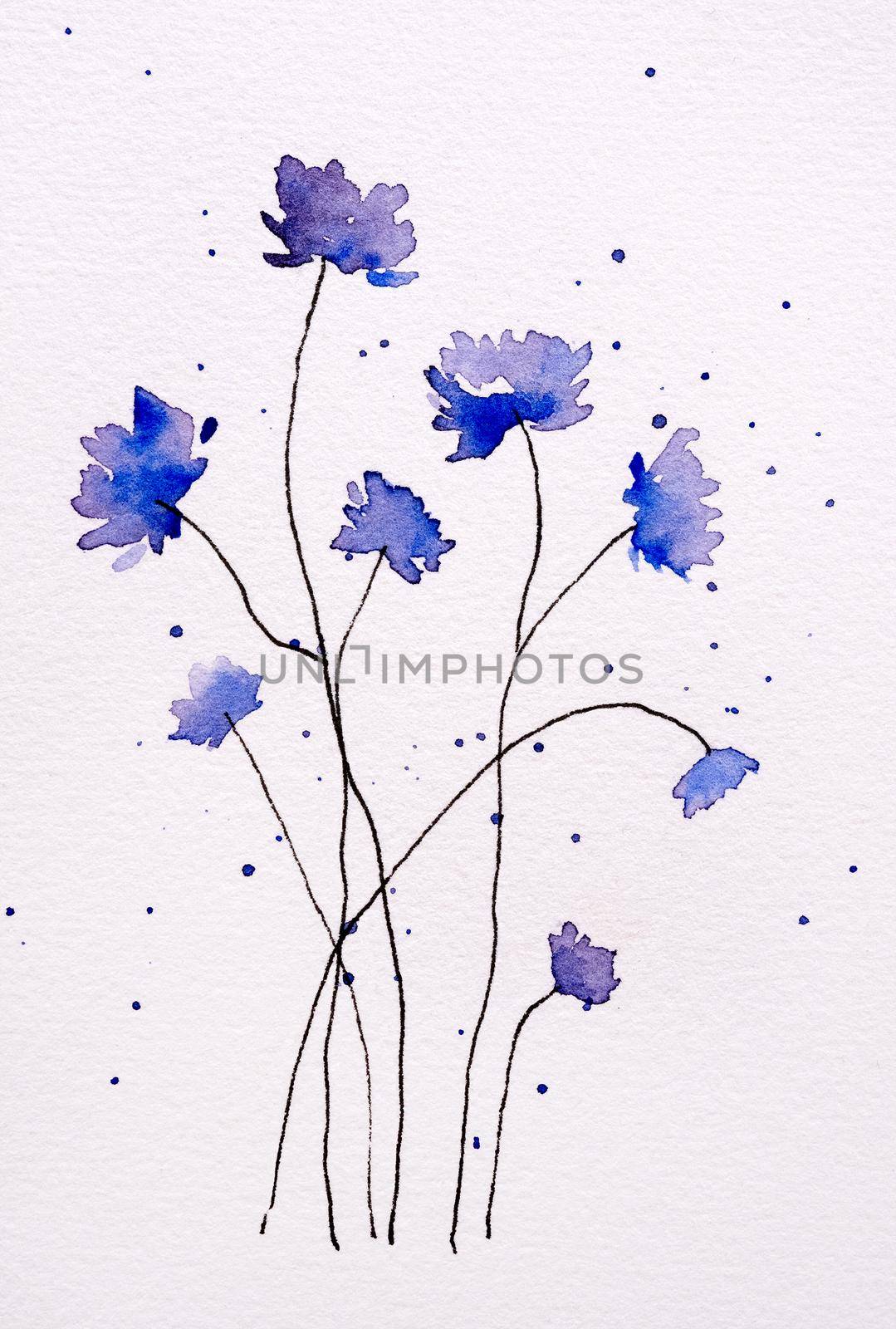 Watercolor flowers paintings for romantic postcards and greetings. Floral blossom spring summer art