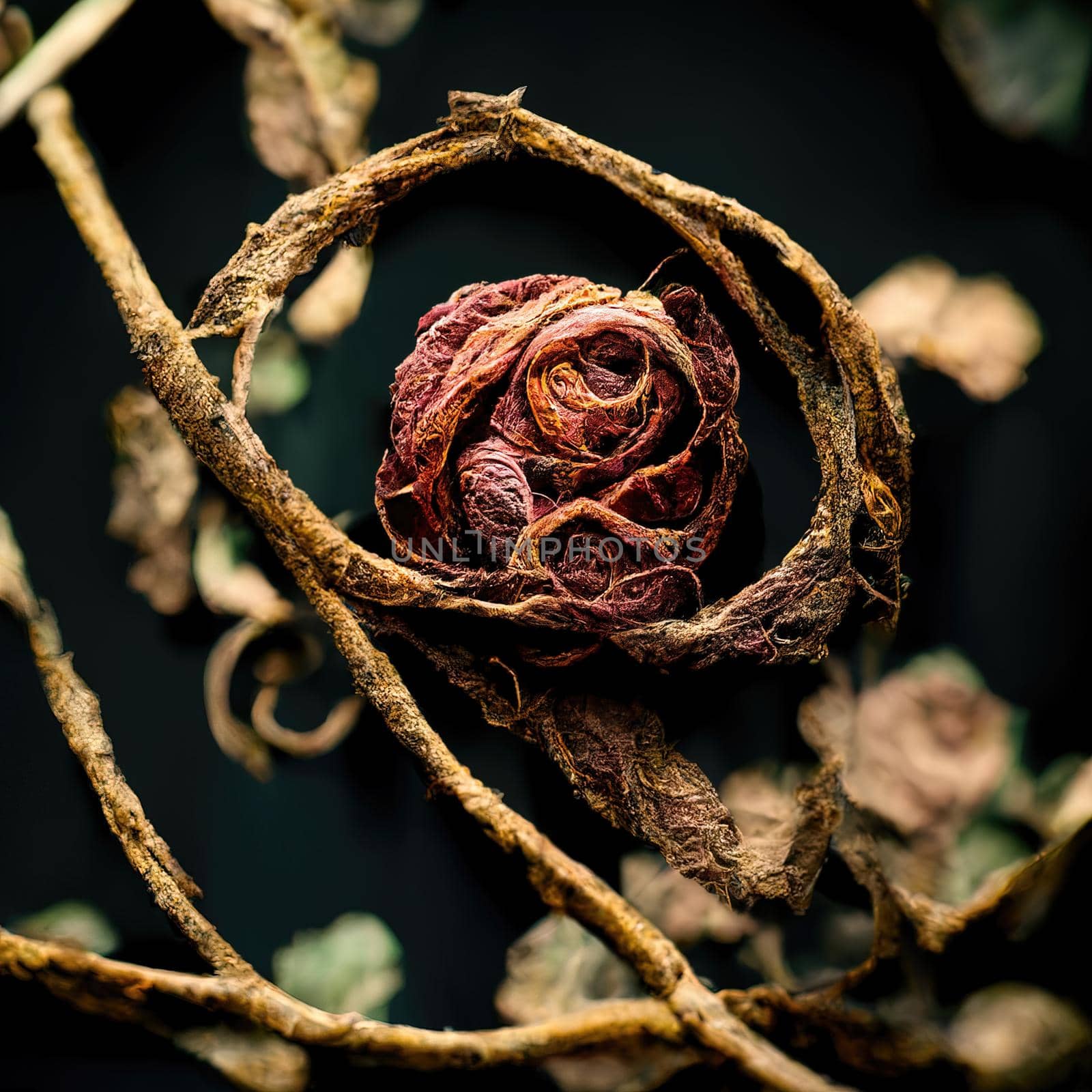 Picture of dried rose with dried vines, 3d illustration by Farcas