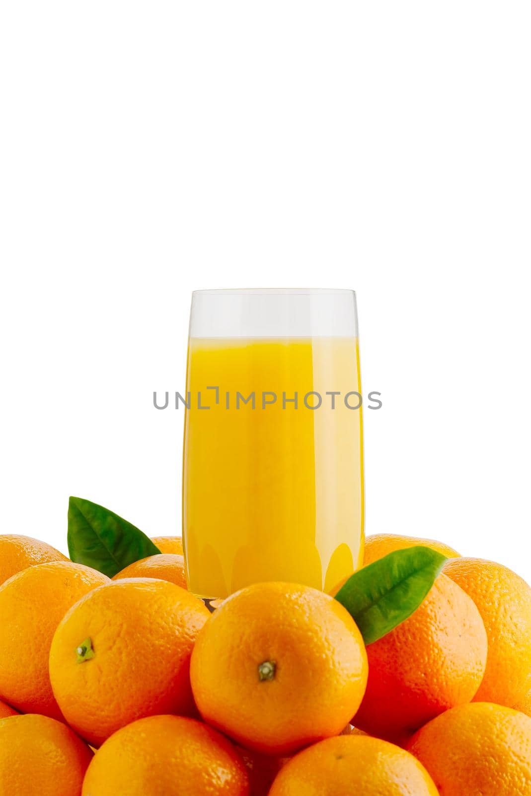 Fresh orange juice in glass or bottle with fruits, isolated on white. Advertising concept. packing design, stock photo