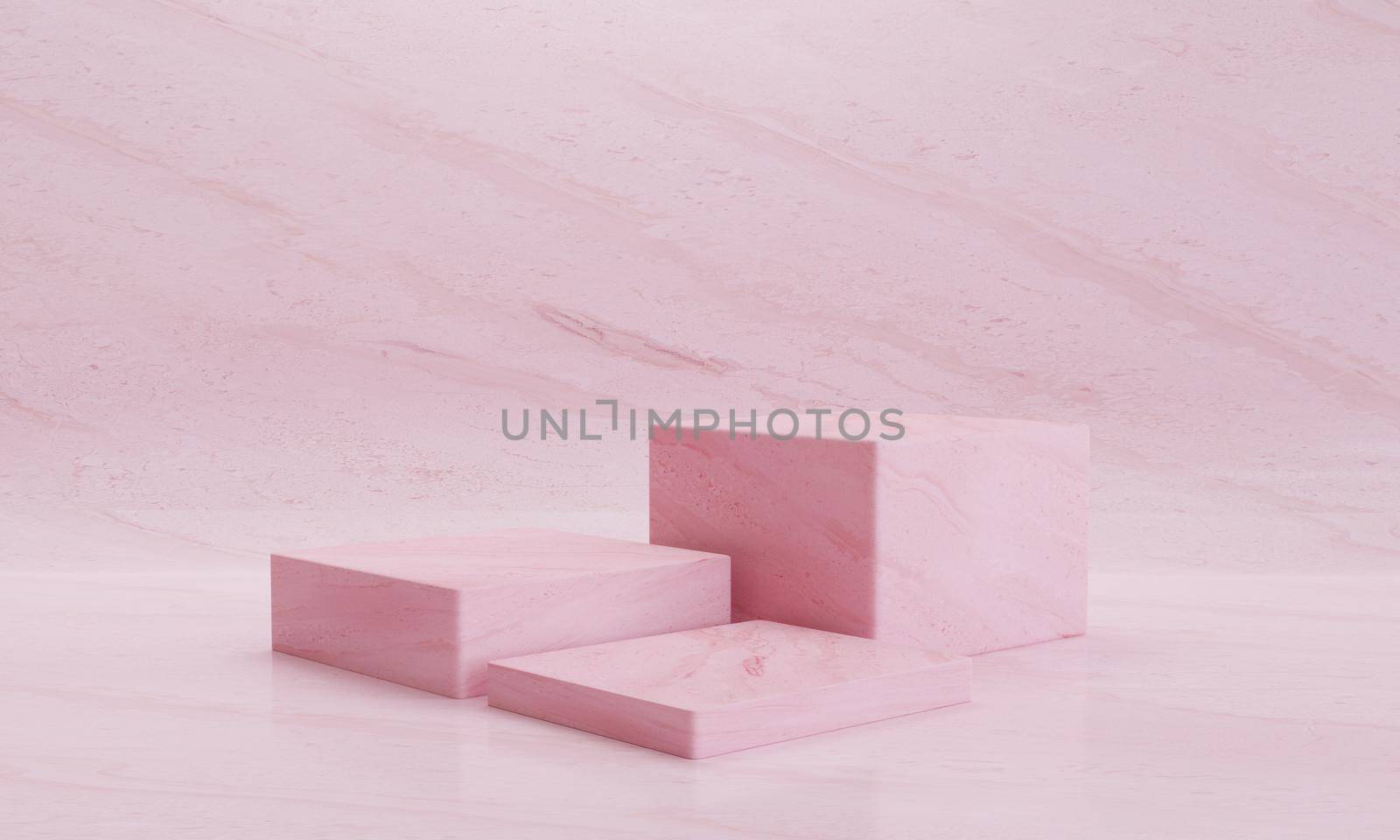 Minimal three pink cubes podium and stage for product or cosmetics advertising with background. Object and abstract concept. 3D illustration rendering