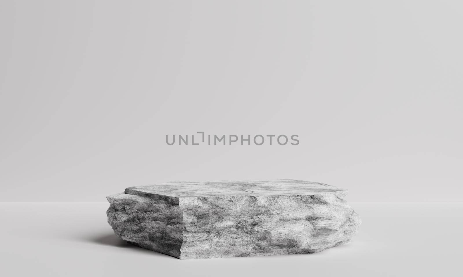 Minimal black and white rock podium and stage for product or cosmetics advertising with background. Object and abstract concept. 3D illustration rendering