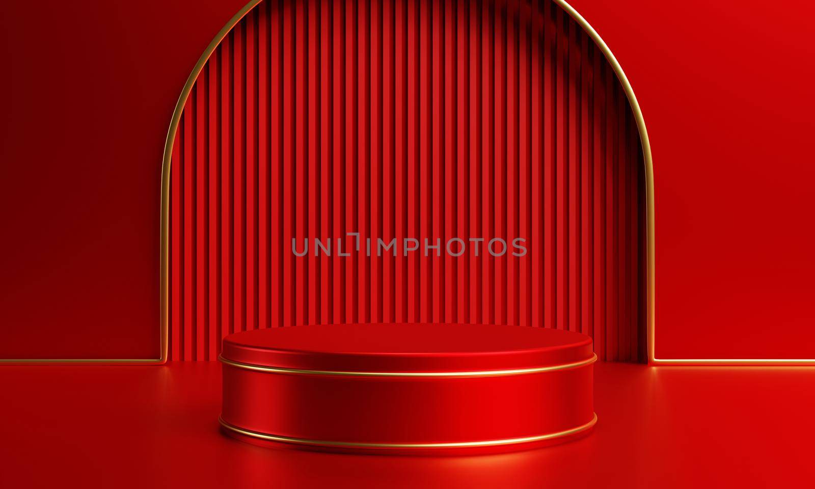 Luxury gold and red podium for cosmetics advertising template background. Object and business mockup concept. 3D illustration rendering by MiniStocker