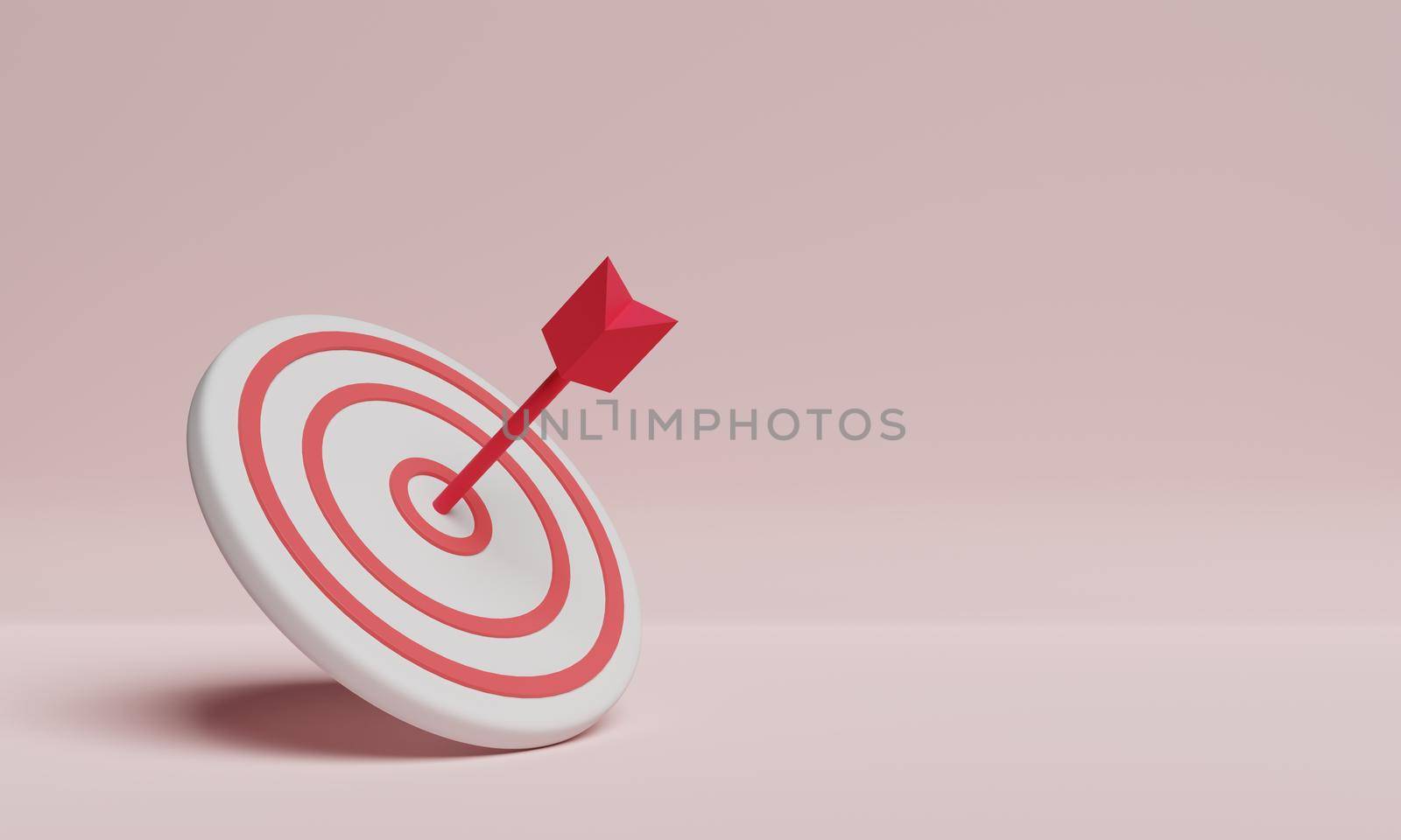 Red dartboard as business target on red background. Business success and Challenge concept. 3D illustration rendering