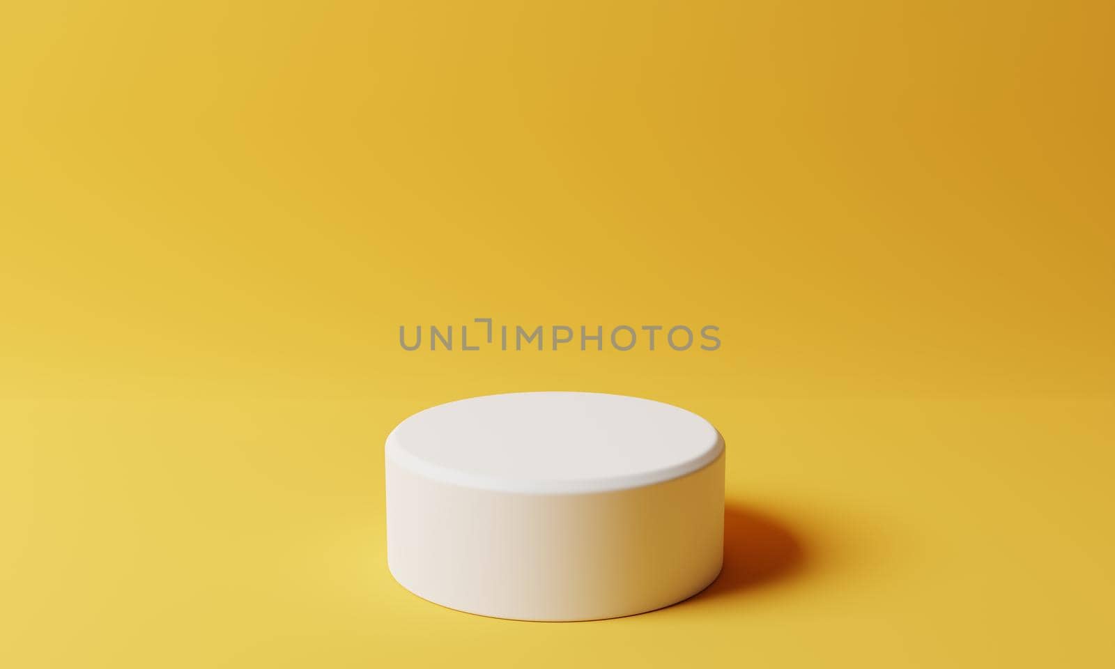 White and yellow product stand on golden background. Abstract minimal geometry concept. Studio podium platform theme. Exhibition and business marketing presentation stage. 3D illustration rendering