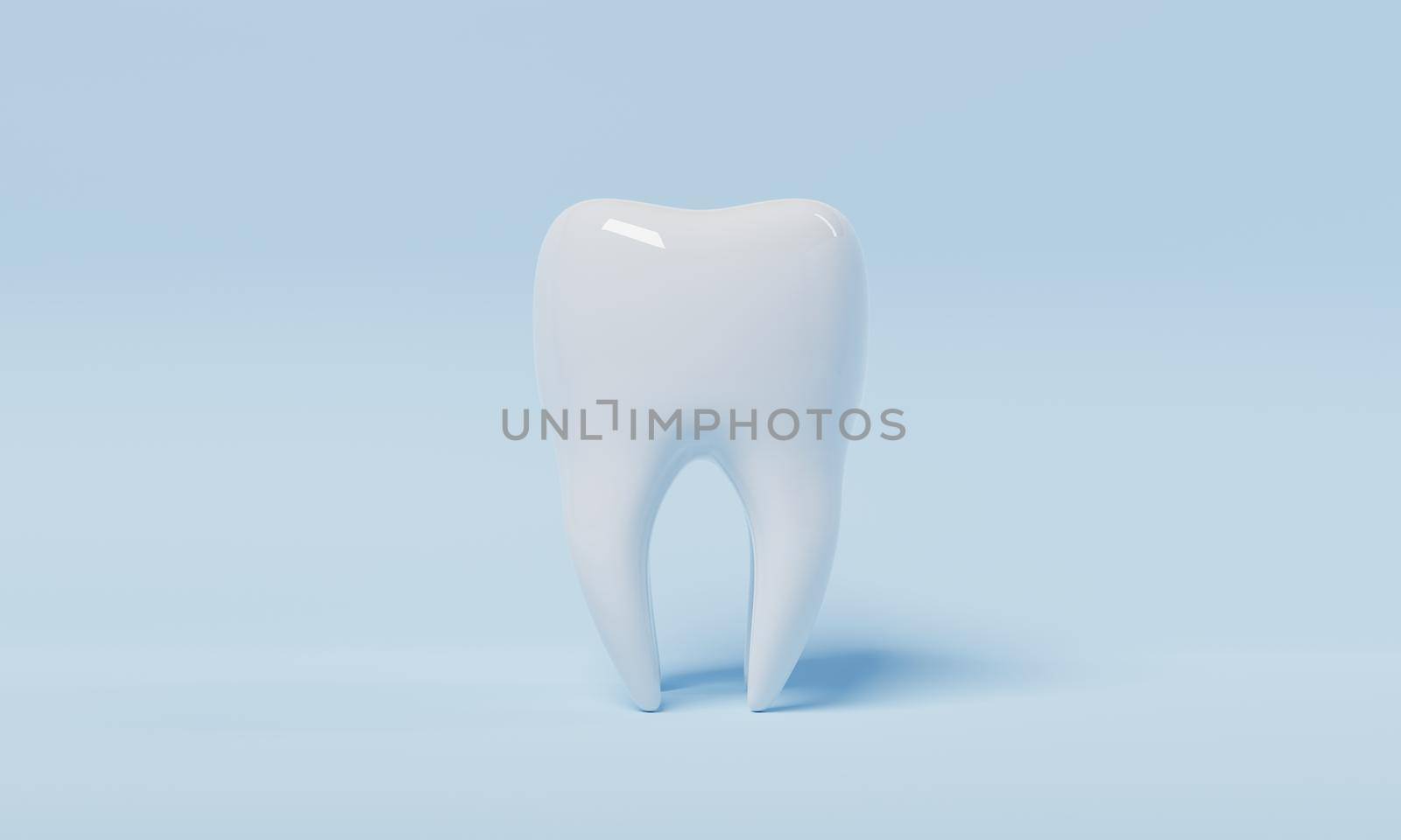 Tooth on blue background with copy space. Dental and Health care concept. 3D illustration rendering by MiniStocker