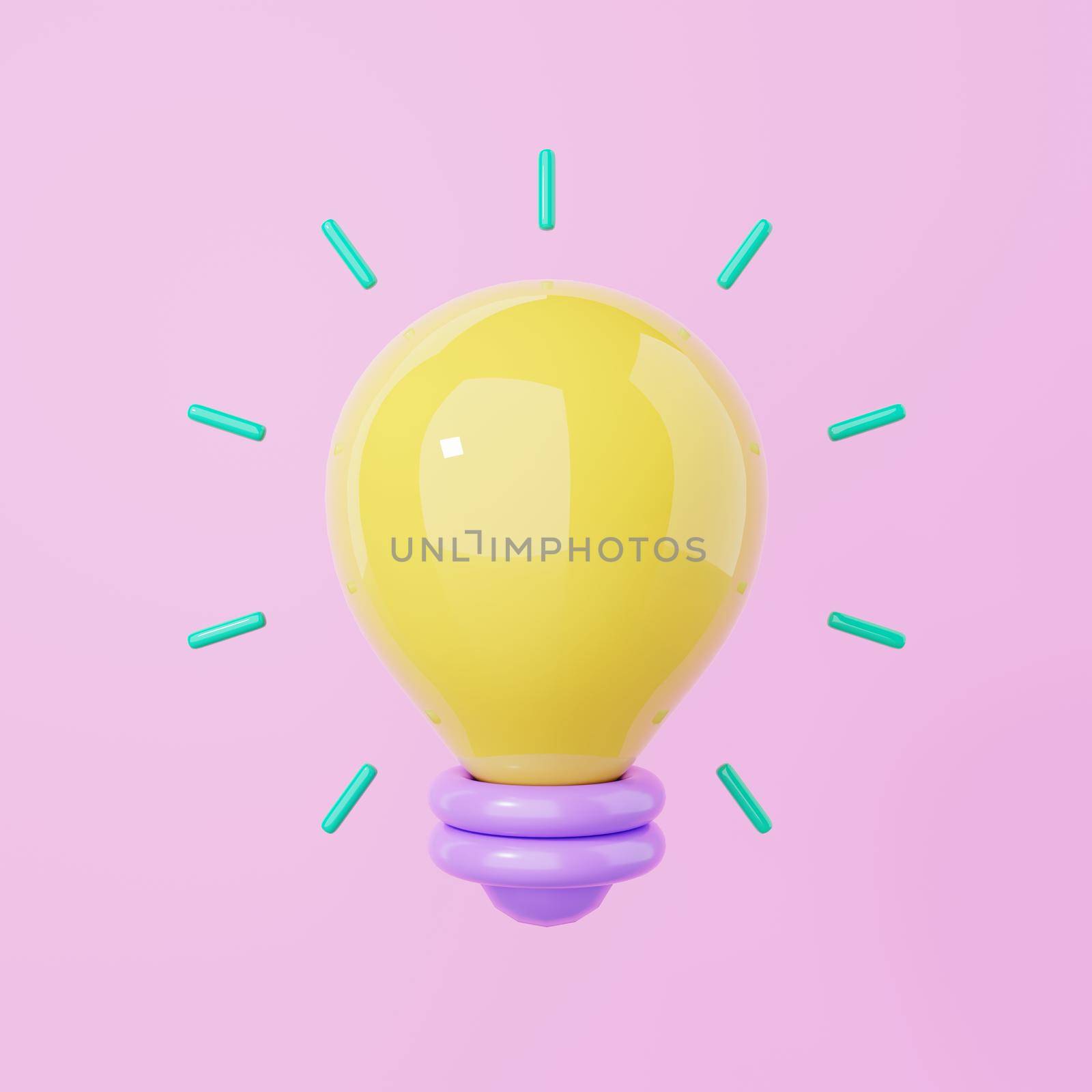 Minimalism light bulb with a blink on pink background. Object and creative idea symbol concept. 3D illustration rendering by MiniStocker