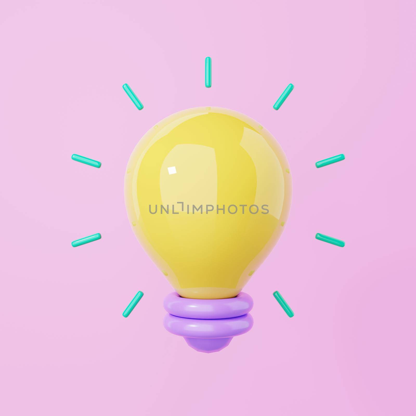 Minimalism light bulb with a blink on pink background. Object and creative idea symbol concept. 3D illustration rendering