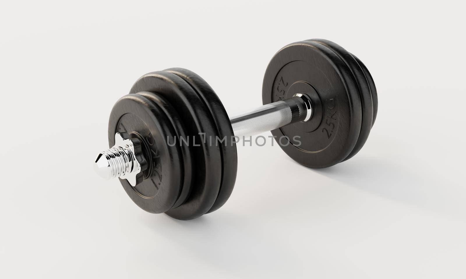 One dumbbell on isolated white background. Fitness and sport concept. 3D illustration rendering