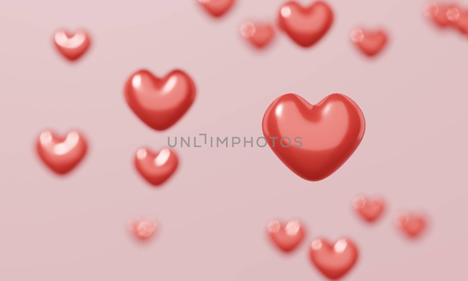 Many mini red hearts with copy space background. Abstract and Valentines day concept. 3D illustration rendering
