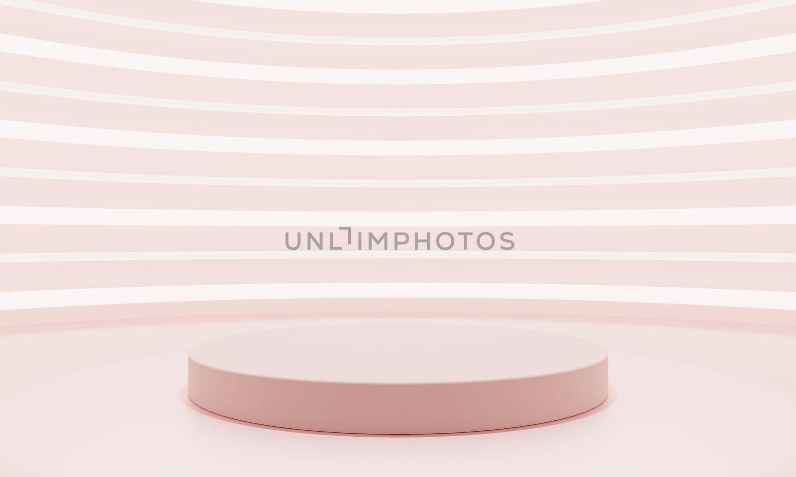 Minimal style curves pink product podium showcase with white and pink neon background. Technology and object concept. 3D illustration rendering by MiniStocker