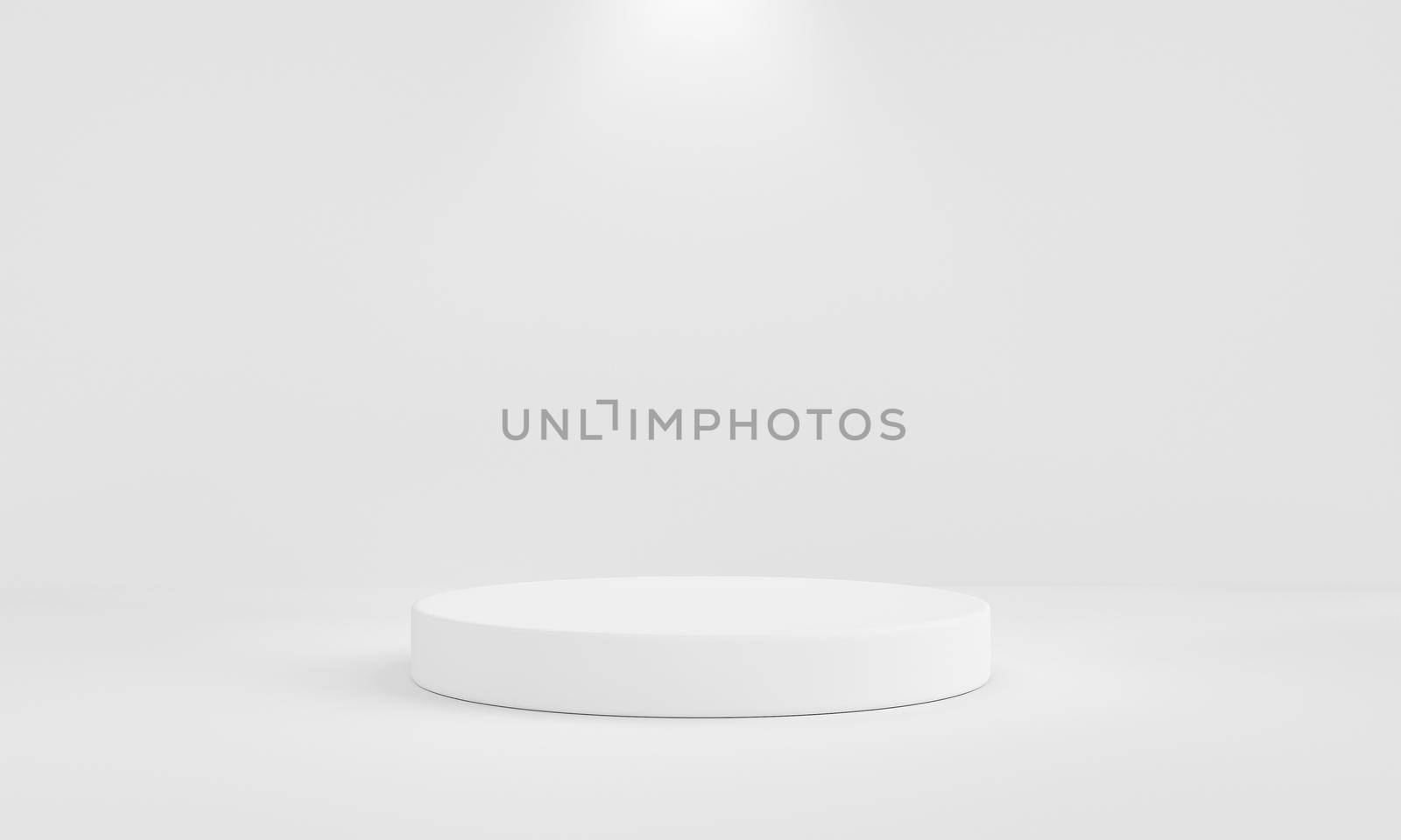 Minimal white podium with background wall and spotlight. Abstract and object for advertising concept. 3D illustration rendering