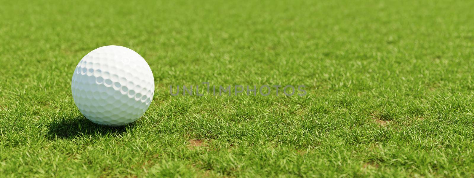 Golf ball on grass in fairway green background. Sport and athletic concept. 3D illustration rendering by MiniStocker