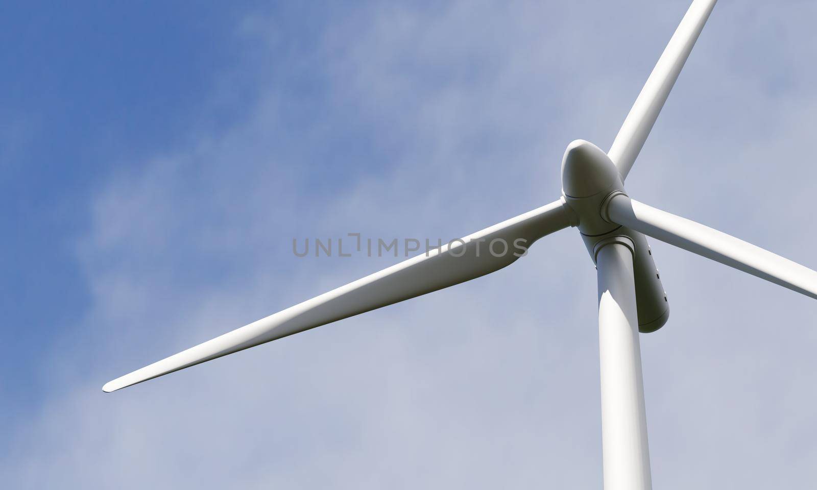Wind turbine spinning to generate electricity for households. clean and sustainable energy concept. 3D illustration rendering