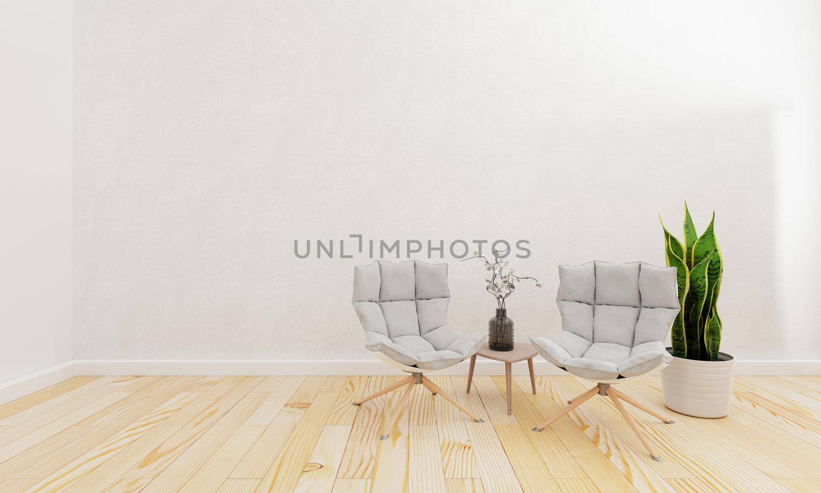 Modern living room at home with copy space wall background. Interior and Architecture concept. 3D illustration rendering by MiniStocker