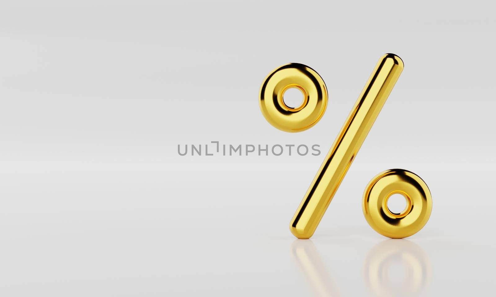Golden percentage sign on white background with copy space. Mathematics and Business financial economic concept. 3D illustration rendering by MiniStocker