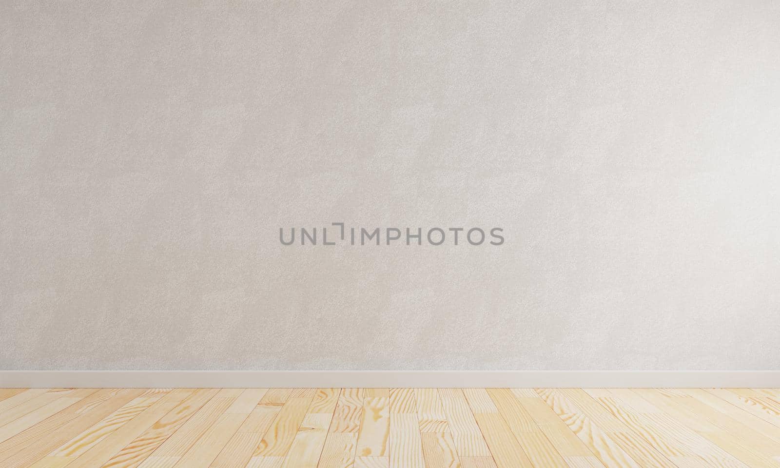 Empty room with wooden floor and raw concrete wall in dark tone vintage style background. Interior architecture and construction material wallpaper concept. 3D illustration rendering