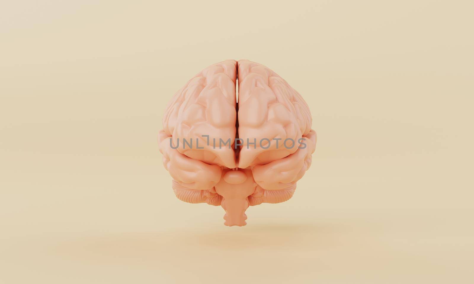 Orange simple mind brain model on yellow background. Medical science healthcare and abstract object concept. 3D illustration rendering