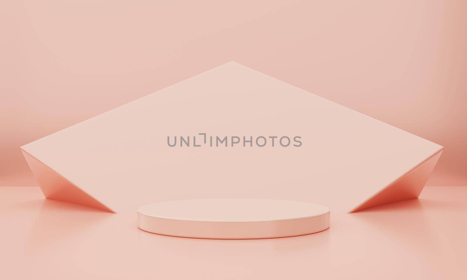 Minimal pink orange or coral color round cylinder podium stage background. Abstract object scene for advertisement concept. 3D illustration rendering