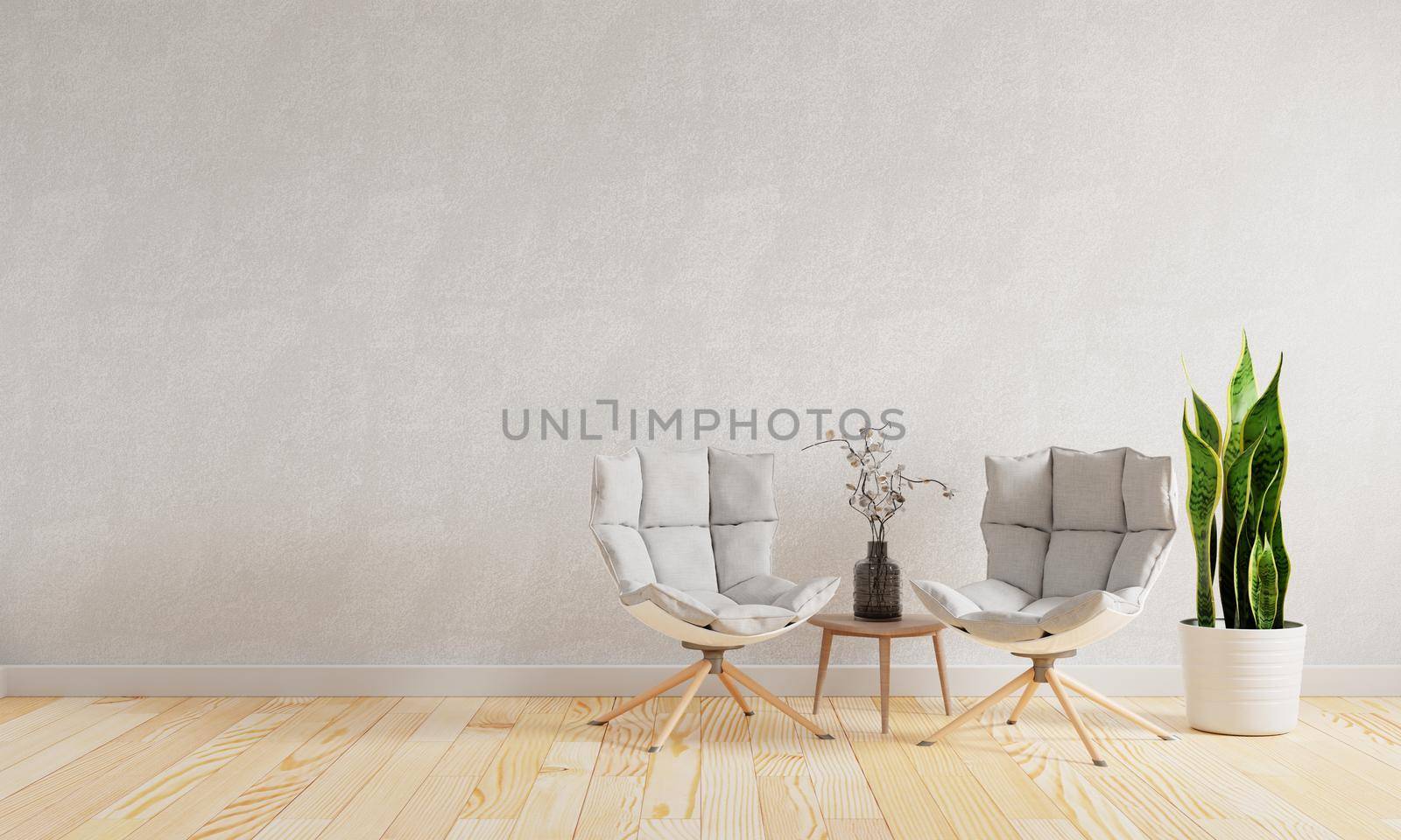 Modern living room at home with copy space wall background. Interior and Architecture concept. 3D illustration rendering