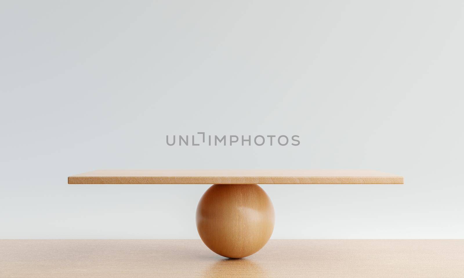 Empty balance scale on wooden table background. Object and metaphor concept. 3D illustration rendering