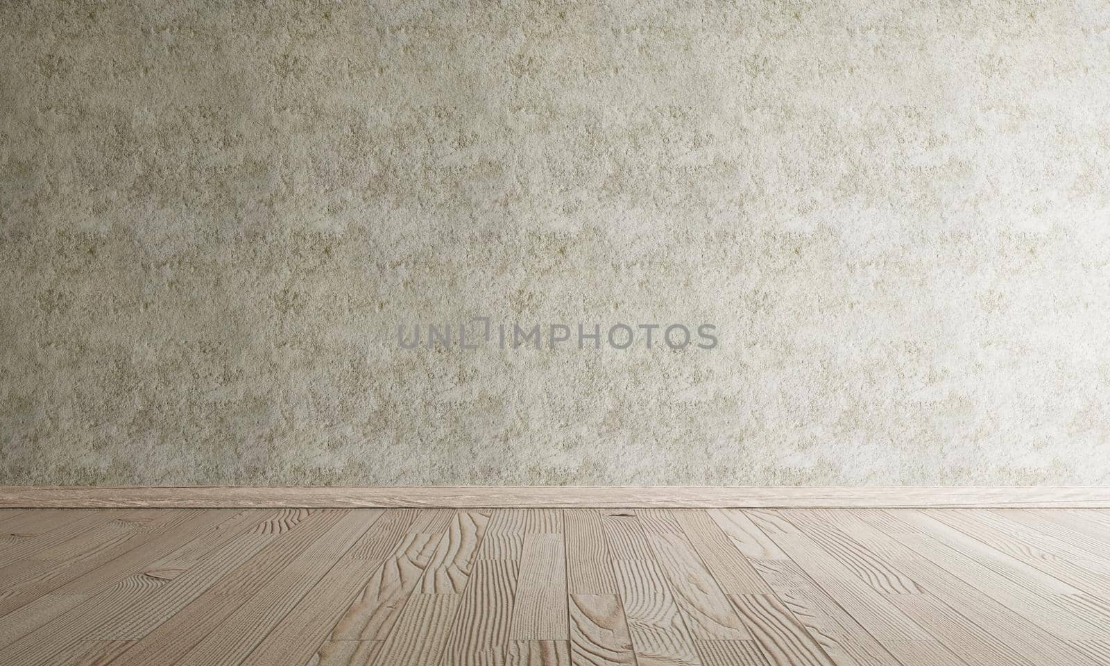 Empty room with wooden floor and raw concrete wall in dark tone vintage style background. Interior architecture and construction material wallpaper concept. 3D illustration rendering