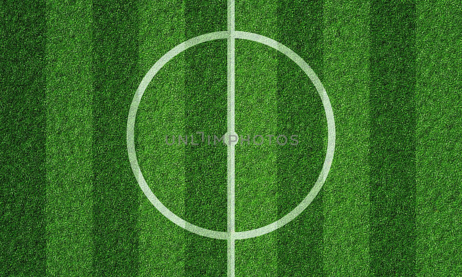 Soccer field in football stadium with line grass pattern and centerline circle. Sports background and athletic wallpaper concept. 3D illustration rendering by MiniStocker