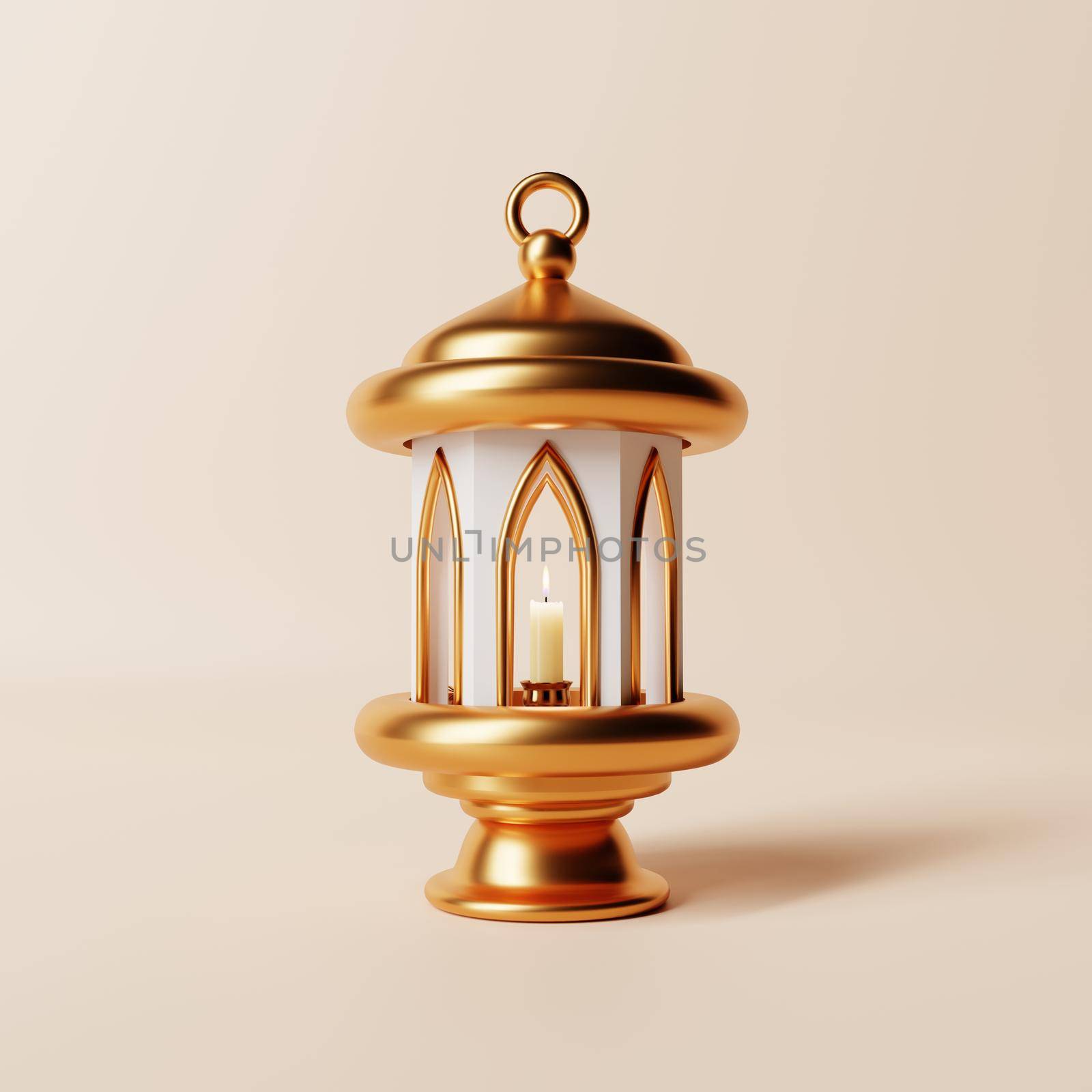 Islamic style lantern on coral color background. Ramadan Kareem and Eid Mubarak concept. 3D illustration rendering by MiniStocker