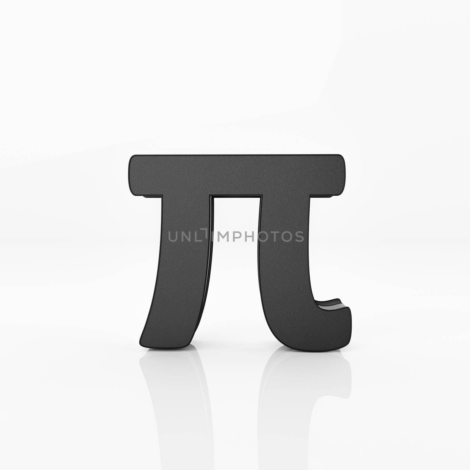 Black Pi symbol on white glossy reflect background. Pi day and mathematics concept. 3D illustration rendering. by MiniStocker